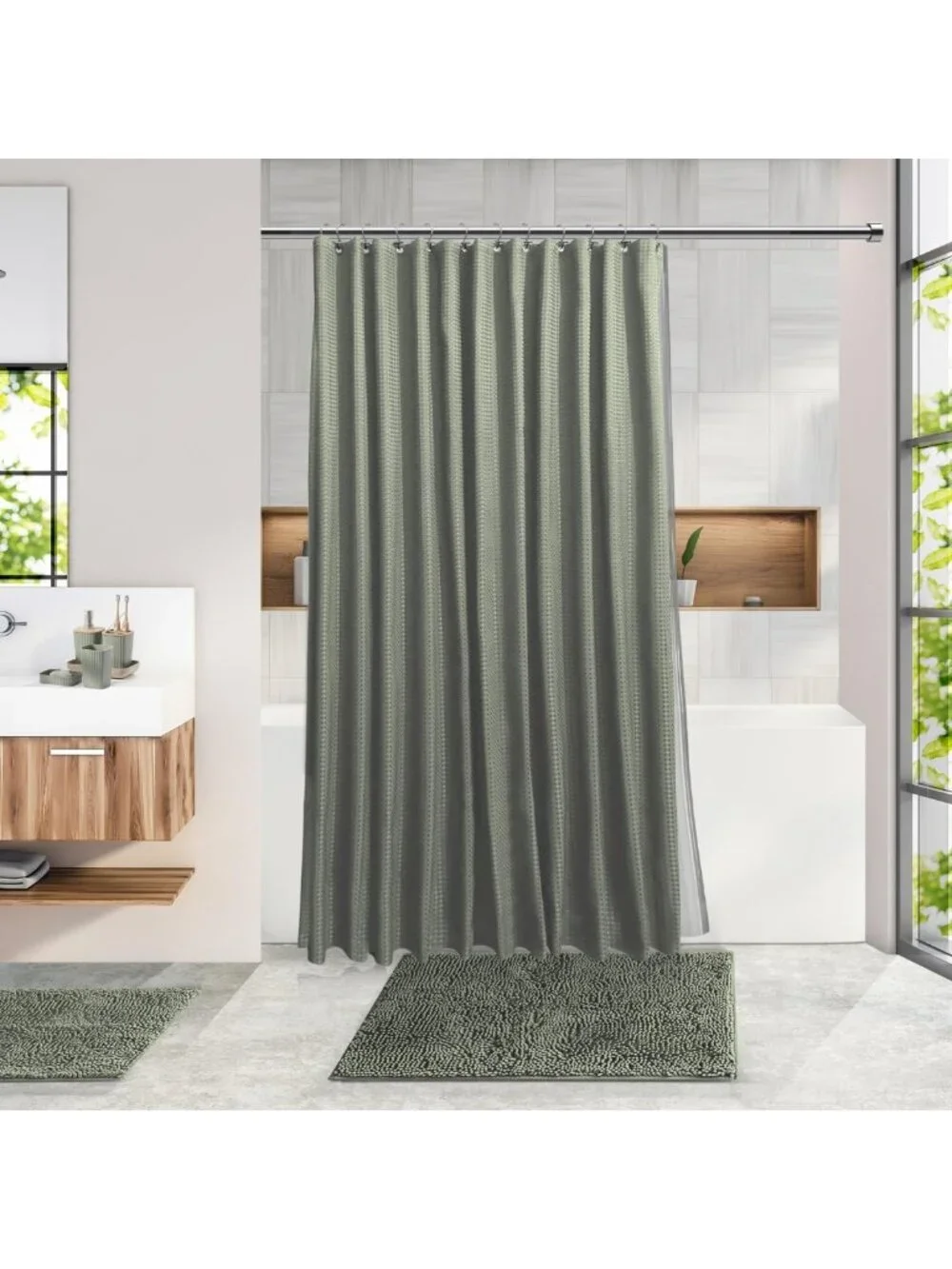Sage Green 20PC Bathroom Accessories Set - Shower Curtain, Soap Dispenser & More